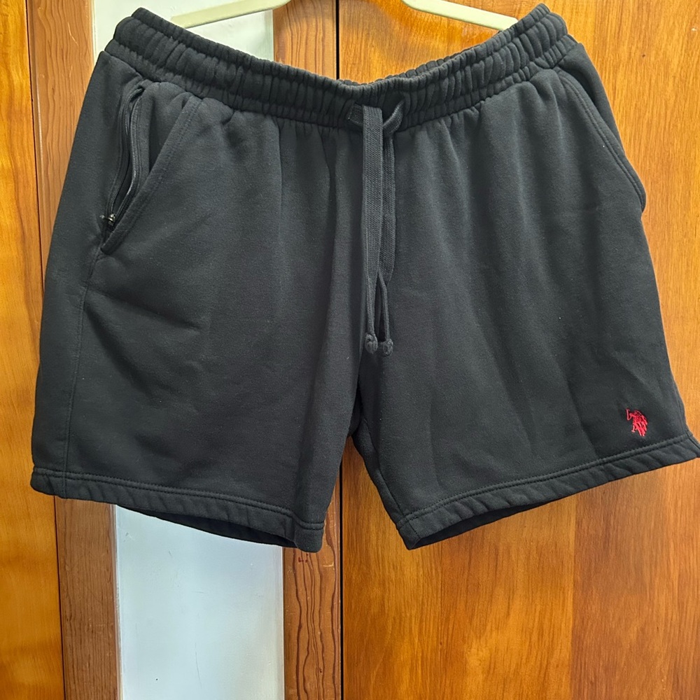 U.S. Polo Assn. Men's Black Athletic Shorts with Red Logo